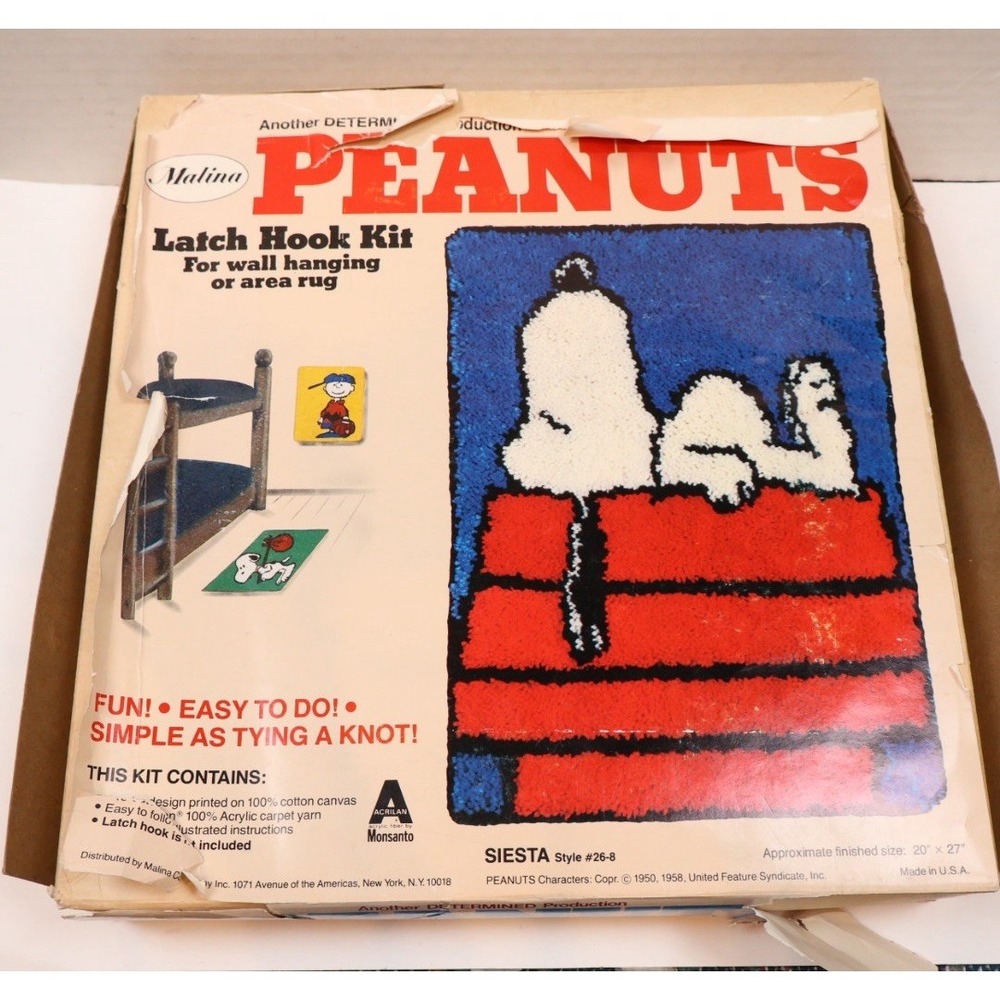 VTG Malina Peanuts Snoopy "Siesta" No. 26-8 Latch Hook Kit VHTF 27"x20"